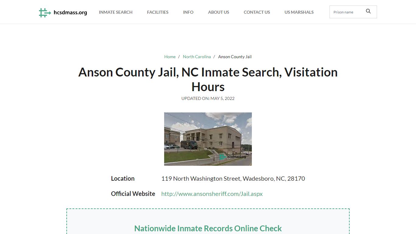 Anson County Jail, NC Inmate Search, Visitation Hours