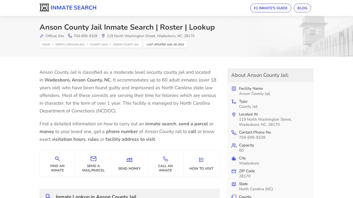 Anson County Jail Inmate Search | Roster | Lookup