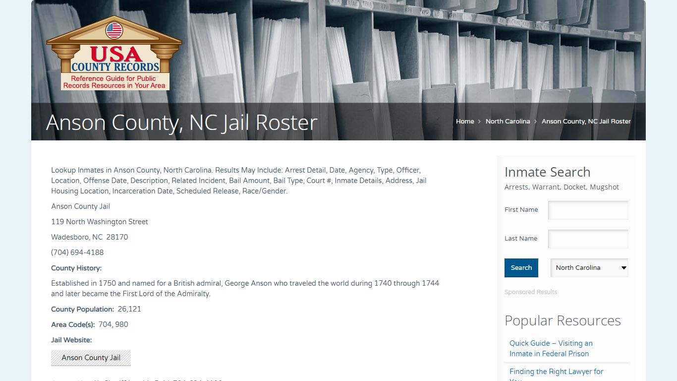 Anson County, NC Jail Roster | Name Search